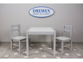 DREWEX Zestaw Stolik + 2 krzesełka białyszary