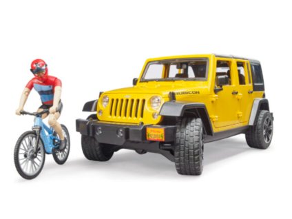Bruder Jeep wrangler s kolem a cyklistou
