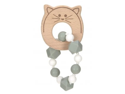 Lässig BABIES kousátko Teether Bracelet Wood/Silicone 2023 Little Chums cat