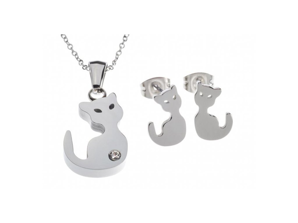 TIP: Set náušnice a náhrdelník s kočkou - chirurgická ocel | Kočičí paní