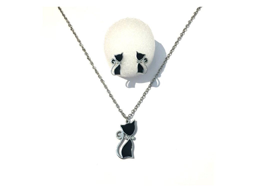 TIP: Set náušnice a náhrdelník černá kočka - chirurgická ocel | Kočičí paní