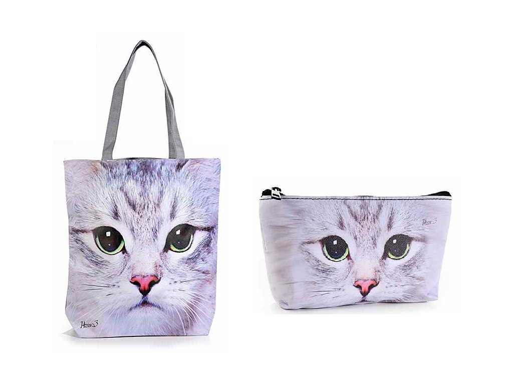 TIP: Sada kabelka a kosmetická taška s bílou kočkou | Kočičí paní