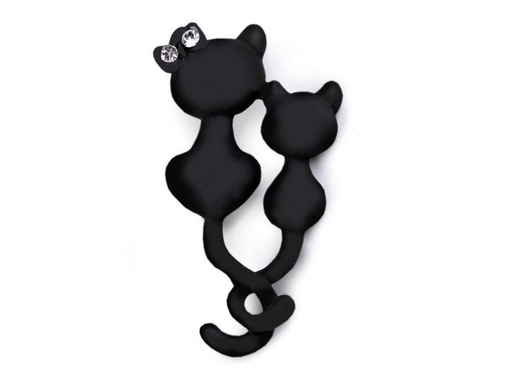 brož kočka s kočkou kočičí černá bílá kamínek swarowski
