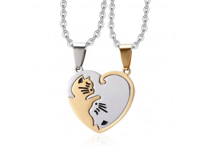 náhrdelník řetízek pro va pro pár kočka s kočkou kočičí jin jang yin yang sdrce chirurgická ocel zlatá 6