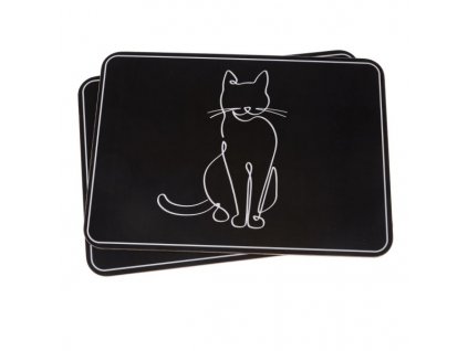 prostírání podložka kočka s kočkou kočičí s kočkami korková sada 6 ks černá