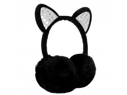 klapky na uši chránice kočka s kočkou kočičí s ušima plyš černá