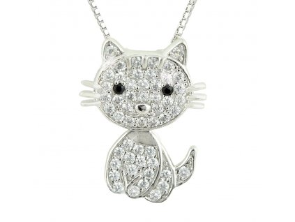 přívěsek náhrdelník řetízek kočka s kočkou kočičí s kočkami zirkony chirurgická ocel 2