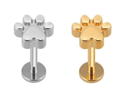 piercing kočka s kočkou kočičí tlapka packa stříbrná zlatá chirurgická ocel