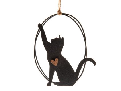 kovová závěsná dekorce kočka s kočkou kočičí s kočkami srdce