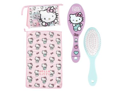 kosmetická sada taška necesér kočka s kočkou kokočičí a kočkami hello kitty ručník hřeben kartáč na vlasy