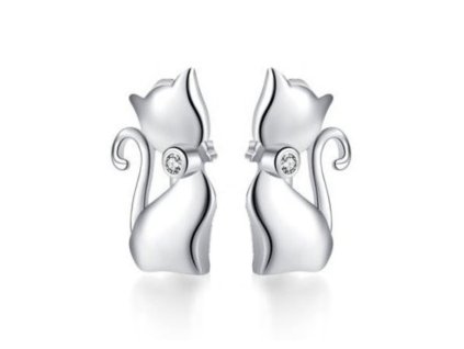 náušnice pecky kočka s kočkou kočičí s kočkami sedící ocásek zirkon