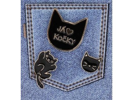 sada brož černá kočka s kočkou kočičí emailová set
