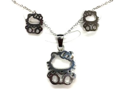 sada set náhrdelním náušnice ocel kočka s kočkou kočičí hello kitty 3