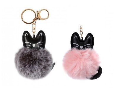 klíčenka chlupatá kočka s kočkou kočičí s kočkami ocásek karabina růžová šedá černá