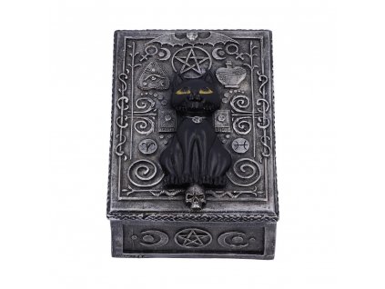 krabička box šperkovnice kočka s kočkou kočičí pentagram lebka magická černá