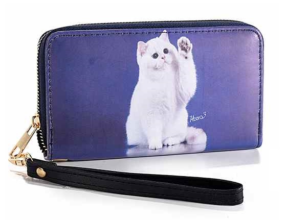 Velká peněženka s bílou kočkou s tlapkou