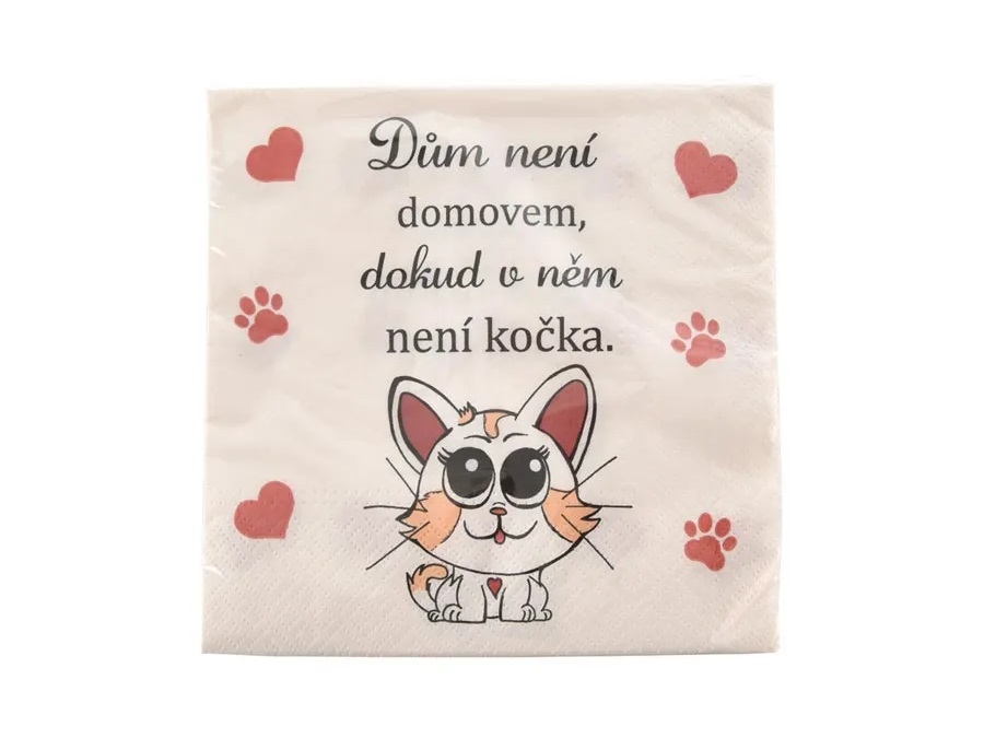 Ubrousky s kočkou, tlapkami a srdíčky