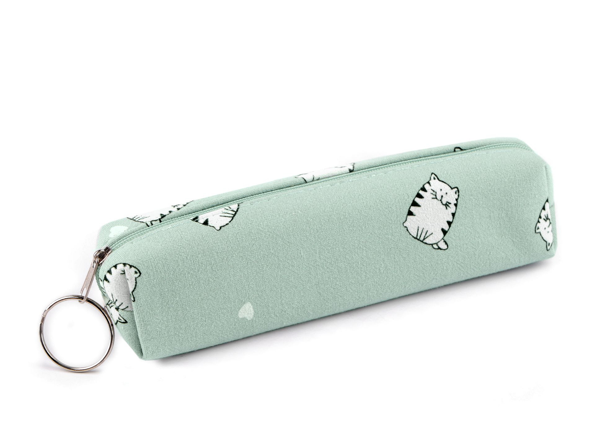 Látkový penál s kreslenou kočkou - modrá, zelená Barva: zelená