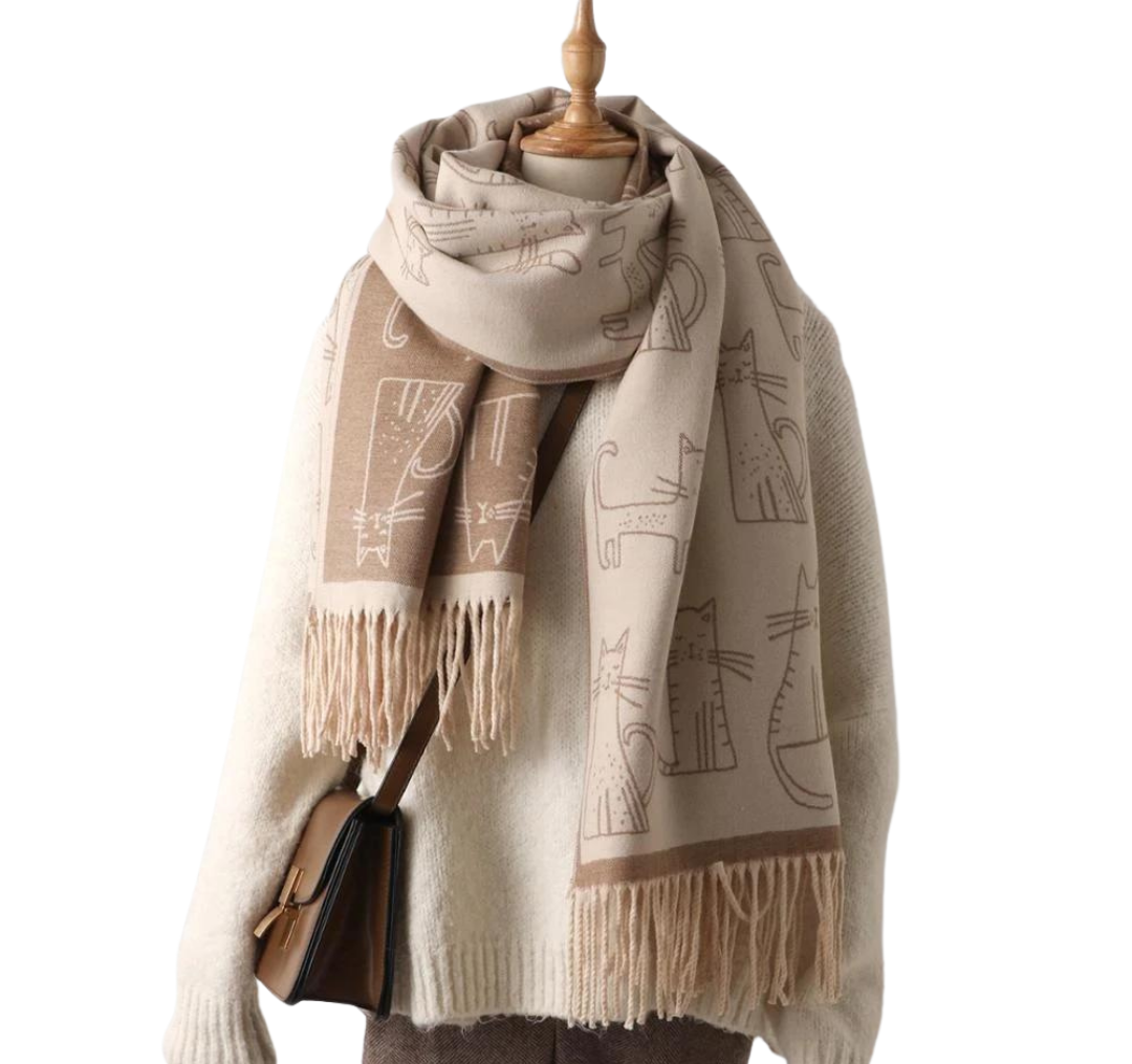 Velká šála s kočkami - různé barvy Barva: oranžová-béžová