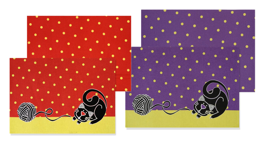 Velké prostírání s kočkou - červená, fialová Barva: červená