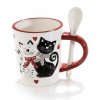hrnek šálek hrneček kočka s kočkou kočičí s kočkami lžička keramika černá bílá