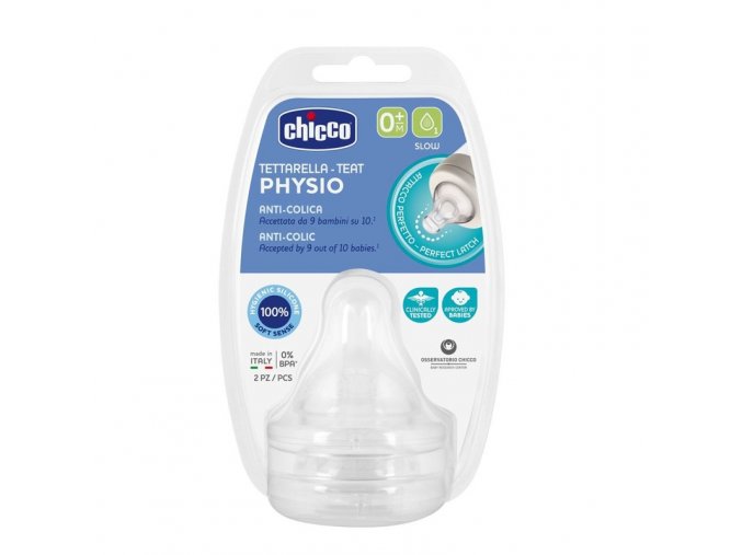 CHICCO Cumlík na fľašu Perfect 5/Well-Being fyziologický pomalý prietok 0m+ 2 ks