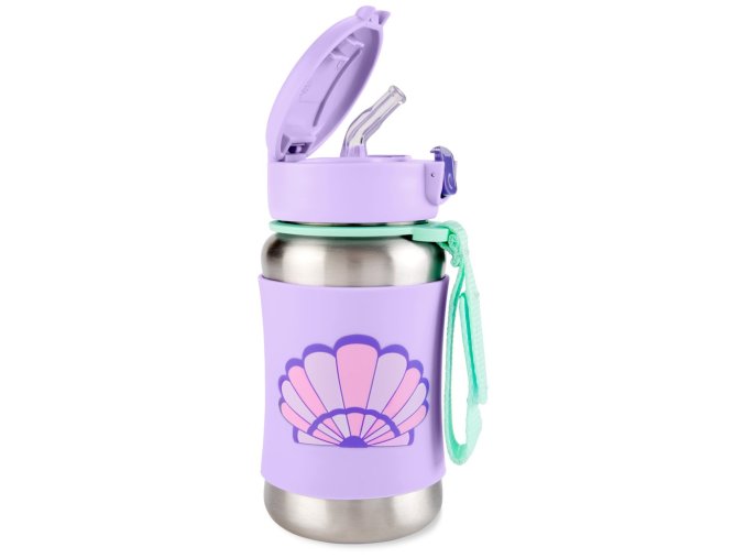 SKIP HOP Spark Style Fľaša so slamkou na vodu nerez Mušľa 12m+