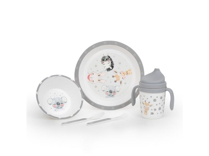 Interbaby Jedálenský set Zvieratká 6m+ Sivý