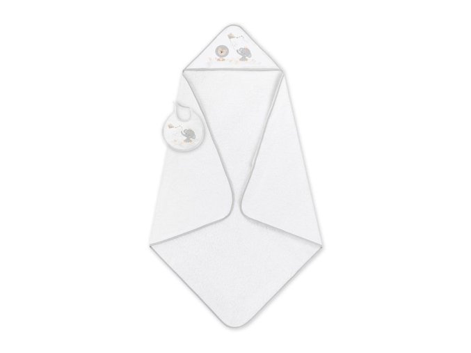 interbaby-osuska-frote-slonik-s-drakom-100x100cm-podbradnik - Bielo/sivá