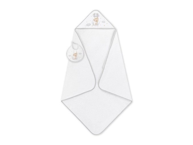 INTERBABY Osuška froté Macko na hojdačke 100x100cm + Podbradník - Bielo/sivá