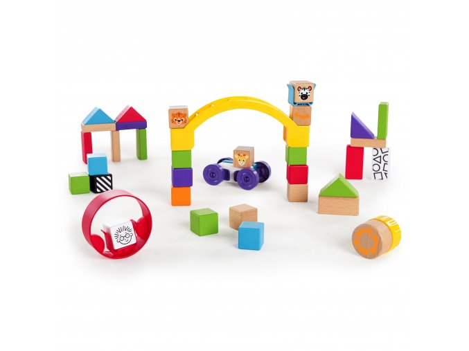Baby Einstein Hračka drevená stavebnica Curious Creations Kit HAPE 12m+