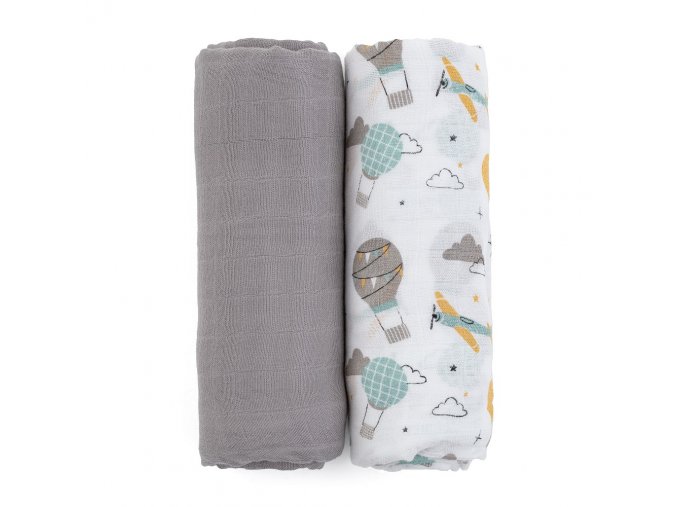 PETITE&MARS Prikrývka bambusová mušelínová 2ks Misty - Grey planes
