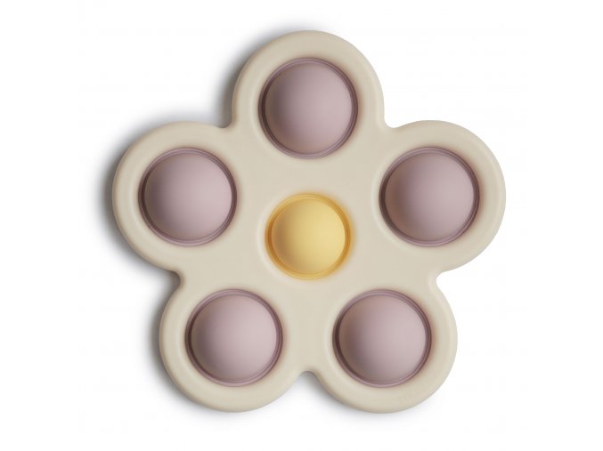 Mushie Silikónová hračka Pop-it Flower - Soft lilac pale / Daffodil ivory