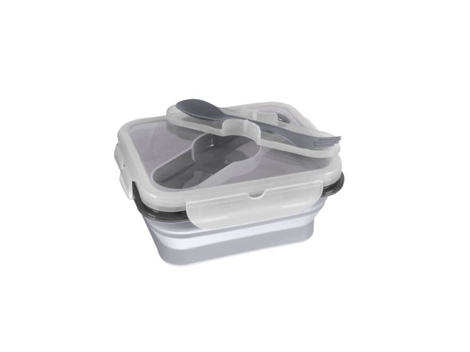 Zopa Silikónový desiatový box s príborom malý - Dove Grey