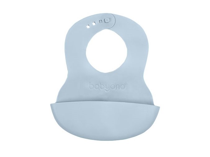 BABYONO Podbradník mäkký plastový s vreckom bez BPA blue 6m+