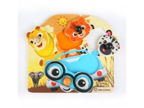 Baby Einstein Hračka drevená puzzle Friendy Safari Faces HAPE 12m+