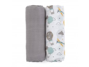 PETITE&MARS Prikrývka bambusová mušelínová 2ks Misty - Grey planes