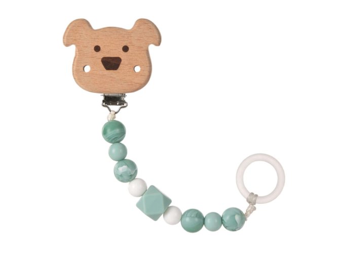 Soother Holder Wood/Silicone Little Chums dog