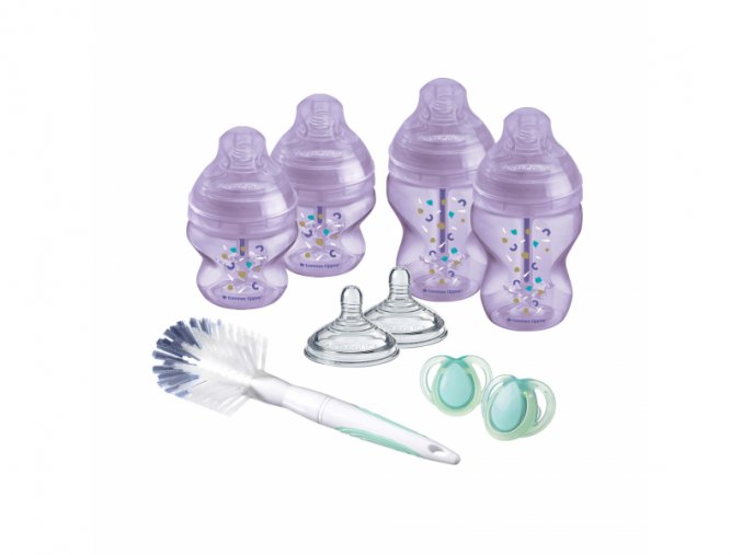 Sada dojčenských fľaštičiek C2N ANTI-COLIC s kefou Purple