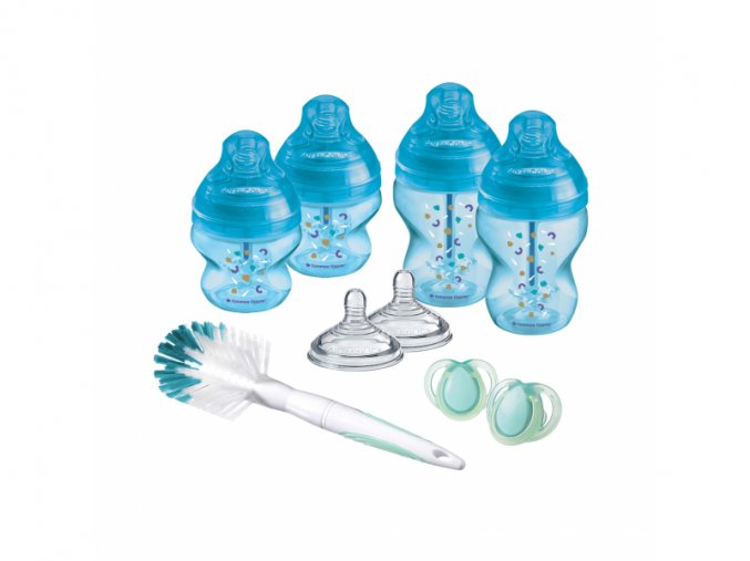 Sada dojčenských fľaštičiek C2N ANTI-COLIC s kefou Blue