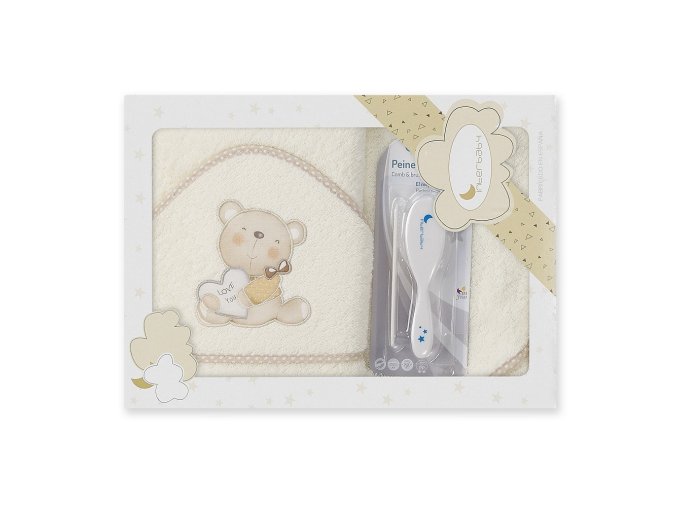 Interbaby Osuška froté MACKO LOVE + kefa 100x100cm Varianta: krémová