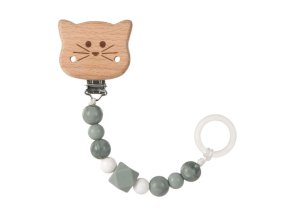 Soother Holder Wood/Silicone Little Chums cat