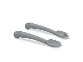 INTERBABY | SET silikonová LŽIČKA + VIDLIČKA - šedý