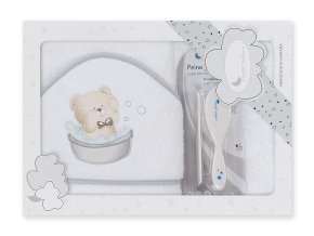 INTERBABY Osuška MACKO VO VANI + kefa 100x100cm Varianta: bielo-sivá