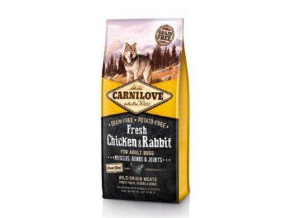 Carnilove Dog Fresh Chicken & Rabbit for Adult 12kg  + Calibra Joy Dog Lamb Stripes 80g