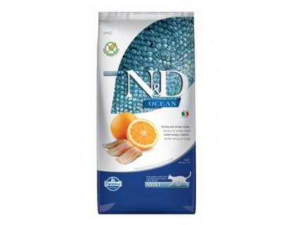 N&D OCEAN CAT Adult Herring & Orange 5kg  + Farmina miska zdarma (do vyprodání zásob)