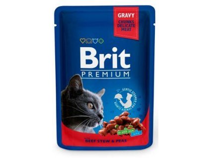 Brit Premium kapsička pre mačky s duseným hovädzím mäsom a hráškom 100g