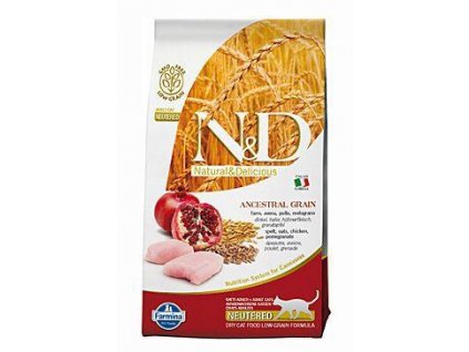 N&D LG CAT Neutered Chicken & Pomegranate 10kg  + ZÁSOBNÍK NA KRMIVO ZDARMA! (Platnost do 31.10.2020)
