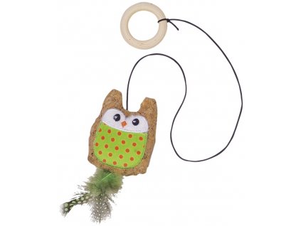 Nobby hračka pro kočky sova s catnipem na gumové šňůrce 7,5/55 cm