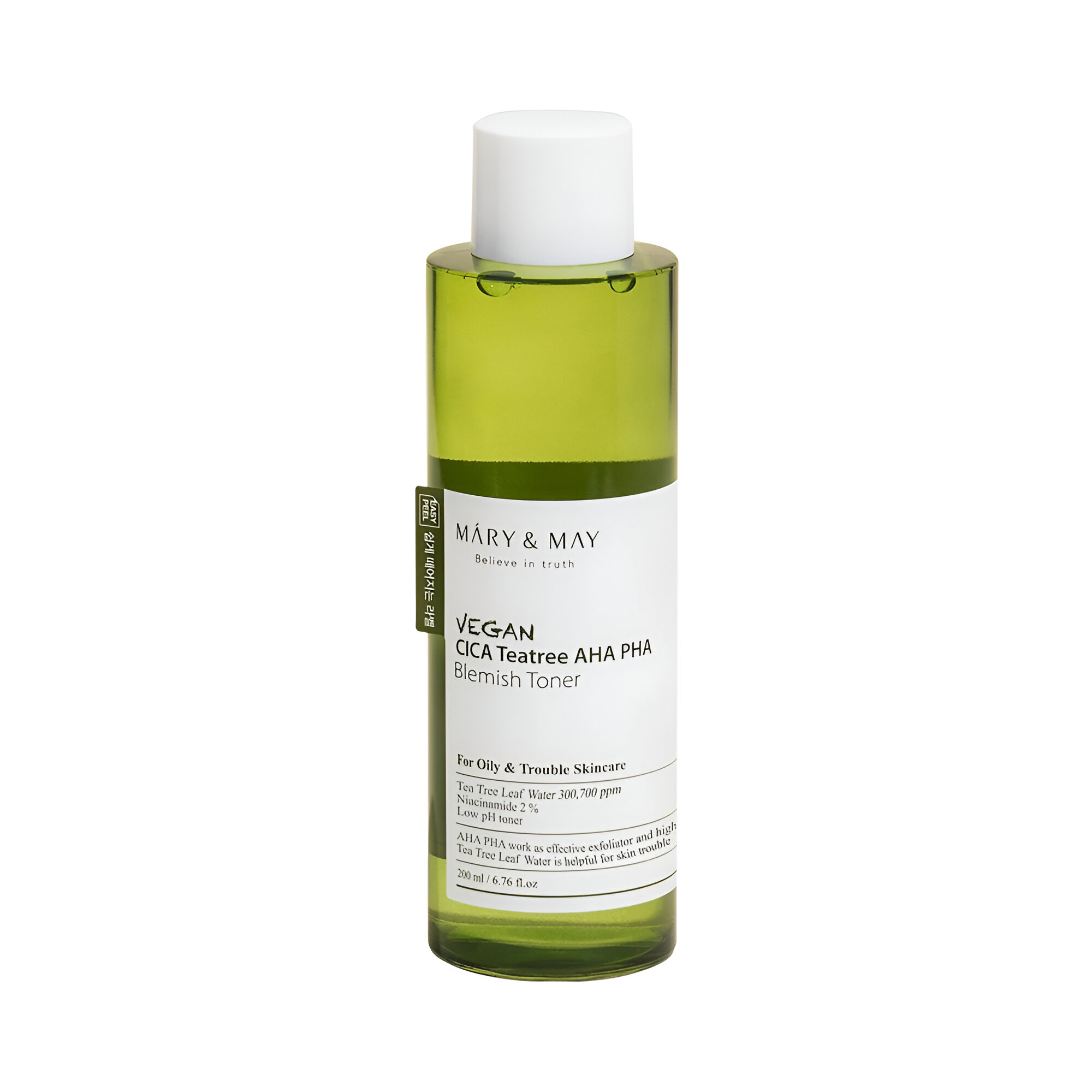 Vegan toner pro problematickou a mastnou pleť - Mary&May Vegan Cica Tea Tree AHA PHA Blemish toner Objem: 200 ml